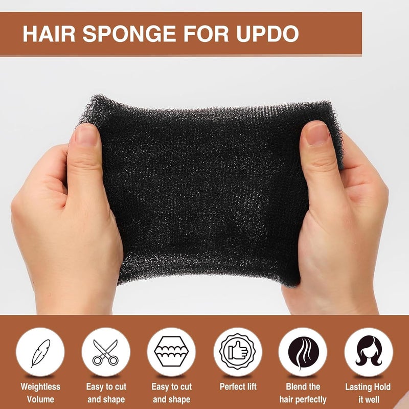 FEUNLEM Hair Sponge for Updo & Volume Bumps Tool, Hair Filler for Thin Hair, Padding for Updo, Salon Must-Have, Black - Image 2